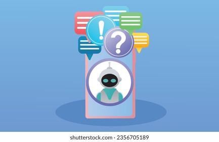 Chatbots on smartphones, AI assistant robots for communicating with users.on blue background.Vector Design Illustration.