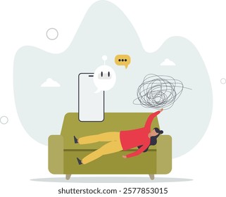 Chatbots in psychotherapy with digital mental support .Psychology specialist as AI technology for automated depression, anxiety and stress assistance.flat characters.