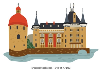 Chateau de la Clayette in Burgundy, France. Vector isolated illustration.