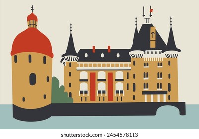 Chateau de la Clayette in Burgundy, France. Vector isolated illustration.