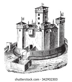 Chateau de la Panouse, whose ruins still exist, vintage engraved illustration. Industrial encyclopedia E.-O. Lami - 1875.