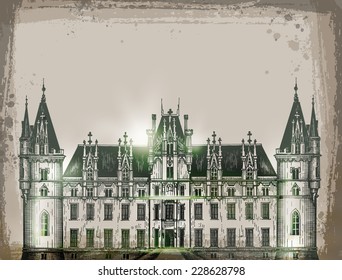 chateau, France.  Hand drawn sketch vector illustration