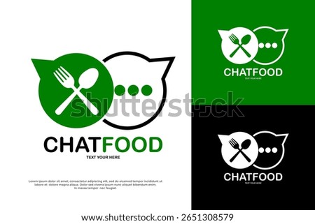 ChatFood logo: speech bubbles with fork and spoon. Ideal for food delivery, reviews, or restaurant services.