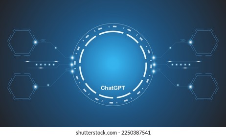 chatGPT Ai artificial intelligence technology hitech concept. chat GPT with smart bot, open Ai, line, lights, technology Abstract, vector. design for chat, web banner, background, transformation.