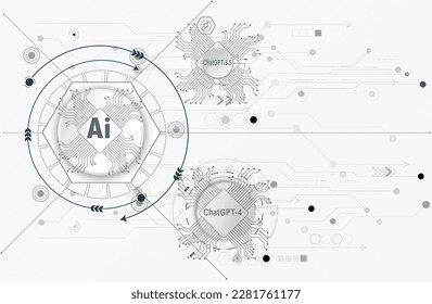 ChatGPT OpenAi and line technology network background. Smart AI or Artificial Intelligence vector illustration using Chatbot.Digital technology and Abstract background concept.