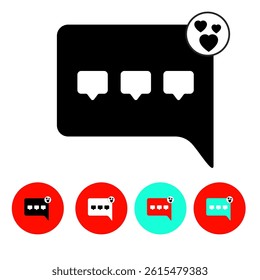 chat-hearts icons, black, white and colored buttons