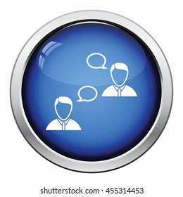 Chating businessmen icon. Glossy button design. Vector illustration.