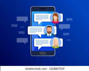 Chating and messaging on smartphone concept. Sms messages and Speech bubbles. Short message service bubbles. Flat vector illustration