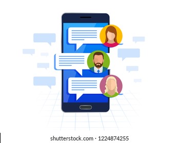 Chating and messaging on smartphone concept. Sms messages and Speech bubbles. Short message service bubbles. Flat vector illustration