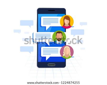 Chating and messaging on smartphone concept. Sms messages and Speech bubbles. Short message service bubbles. Flat vector illustration