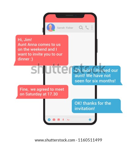 Chating and messaging vector illustration concept. Social network messenger with modern style message bubbles in smartphone isolated.