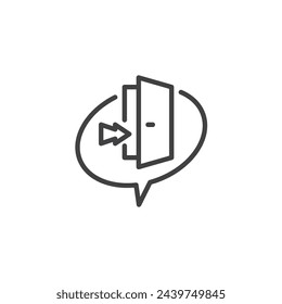 Chatroom line icon. linear style sign for mobile concept and web design. Door with a chat bubble outline vector icon. Chatroom entry symbol, logo illustration. Vector graphics
