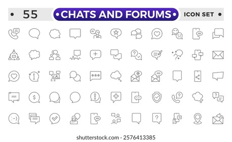 Chats and Forums icon .Approved, Checkmark box and Social media message. Chat and quote line icons. Chat speech bubble, Tick or check mark, Comment quote icons. Think, approved talk, speech bubble.
