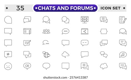 Chats and Forums icon .Approved, Checkmark box and Social media message. Chat and quote line icons. Chat speech bubble, Tick or check mark, Comment quote icons. Think, approved talk, speech bubble.

