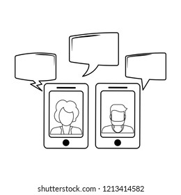 Chats on smartphone in black and white