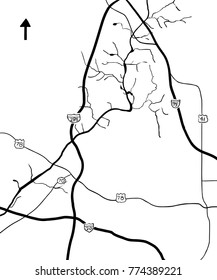 Chattahoochee River and various highways on outline map of Georgia, USA