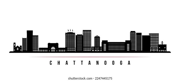 Chattanooga skyline horizontal banner. Black and white silhouette of Chattanooga, Tennessee. Vector template for your design. 