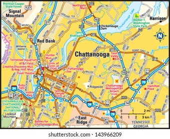 Map Of Chattanooga Tn Area Chattanooga Tennessee Area Map Stock Vector (Royalty Free) 143966209 |  Shutterstock