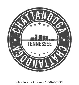 Chattanooga Tennessee Skyline. Round Postmark Icon City Design. Vector Landmark Travel.