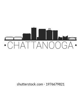 Chattanooga, TN, USA City Skyline. Silhouette Illustration Clip Art. Travel Design Vector Landmark Famous Monuments.