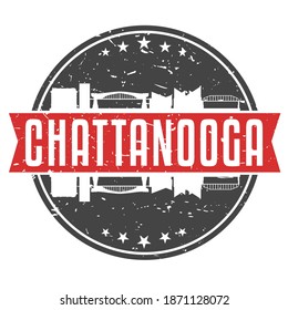 Chattanooga, TN, USA Round Travel Stamp. Icon Skyline City Design. Seal Tourism Vector Badge Illustration.