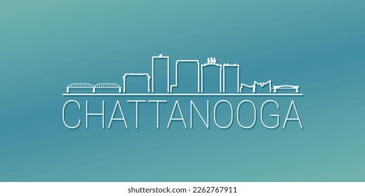 Chattanooga, TN, USA Skyline Linear Design. Flat City Illustration Minimal Clip Art. Background Gradient Travel Vector Icon.