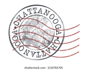 Chattanooga, TN, USA Stamp Map Postal. Silhouette. Passport Round Design. Vector Icon. Design Retro Travel National Symbol.