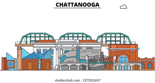 Chattanooga , United States, outline travel skyline vector illustration. 