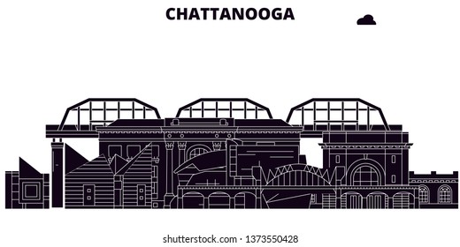 Chattanooga,United States, vector skyline, travel illustration, landmarks, sights. 