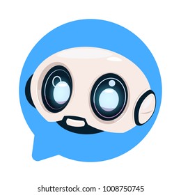 Chatter Bot Cute Robot Icon In Speech Bubble Icon Concept Of Chatbot Or Chat BotTechnology Flat Vector Illustration