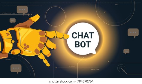Aplicación Chatter Service Concepto Robot Hand Touch Chat Bubble, Chatterbot Soporte Técnico Concepto Vector plano Ilustración