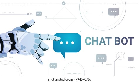 Chatter Service App Concept Robot Hand Touch Chat Bubble Template Banner With Copy Space, Chatterbot Technical Support Technology Concept Flat Vector Illustration