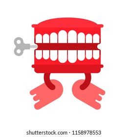 Chatter teeth toy isolated. April Fools Day symbol. Jaw toy vector illustration