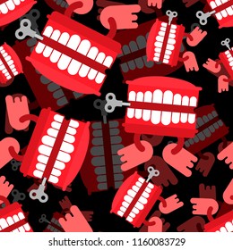 Chatter teeth toy pattern seamless. April Fools Day ornament. Jaw toy background vector  