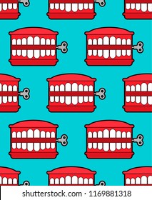 Chatter teeth toy pattern seamless. April Fools Day ornament. Jaw toy background vector  