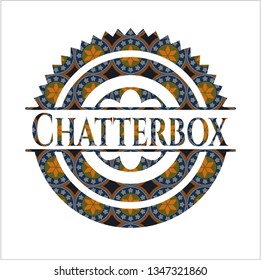 Chatterbox arabic style badge. Arabesque decoration.