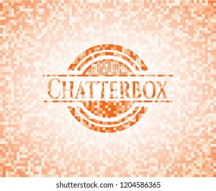 Chatterbox orange tile background illustration. Square geometric mosaic seamless pattern with emblem inside.