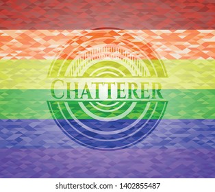 Chatterer emblem on mosaic background with the colors of the LGBT flag