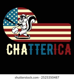 Chatterica Baseball Squirrel American Flag Camiseta divertida