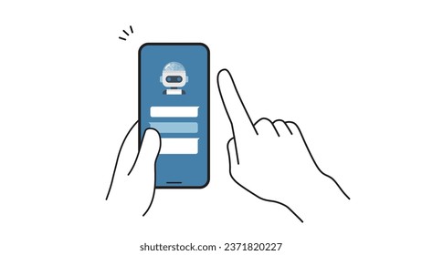 chatting with Ai robot using smartphone with both hands - one holding, one touching with index finger - Powered by Shutterstock - Get 15% off with code: PIKWIZARD15
