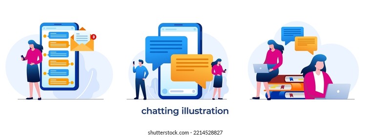 Chatting application on smartphone, technology, online, illustration flat vector template