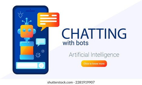 Chatting bot flat style banner for web using, apps, websites, Chat-bot horizontal vector poster.