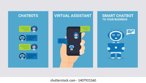 Chatting bot marketing automation. Virtual assistant and the customers. Smart chatbot to your business. Flat vector illustration.