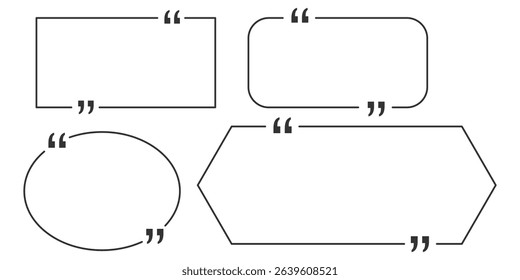 chatting box, message box icon. Balloon doodle style of thinking sign symbol. Quotation marks. Black quotes icons set. Collection of minimalist web icons featuring speech bubbles, quotation marks.