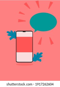 chatting bubble in the smartphone. the illustration of flat smartphone with bubble