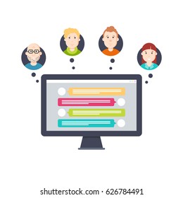 Chatting bubble speeches. Chat icon, message on the computer screen. Online conversation concept. Flat design vector illustration.