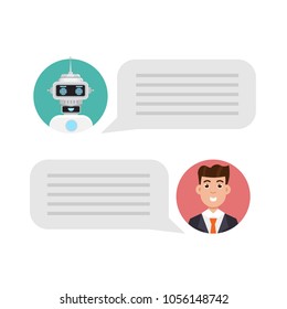Chatting with Chat bot concept.  Support service Robot icon. Vector illustration in flat style.
