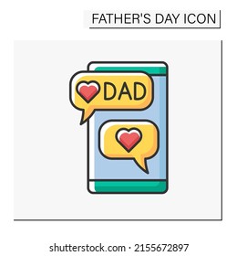 Chatting color icon. Nice message for father. Love and attention for dad. Communication on smartphone application. Father day concept. Isolated vector illustration