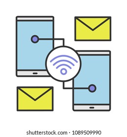 Chatting color icon. Wifi signal. Sending e-mail. Internet connection. Isolated vector illustration