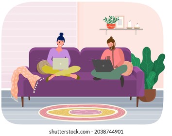 Chatting, communication and sending messages via Internet. People using laptop to chat. Typing on computer keyboard, online home relaxation and work. Spends time at laptop for communication online